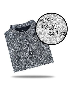 Men's Bogey Bros Black & White Patterned Hidden Words Polo Shirt - XL Pink Logo
